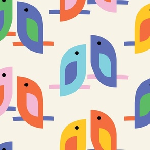 Oh Happy Day - Birds (Light Background - Scandinavian-Inspired Geometric Folk Art)