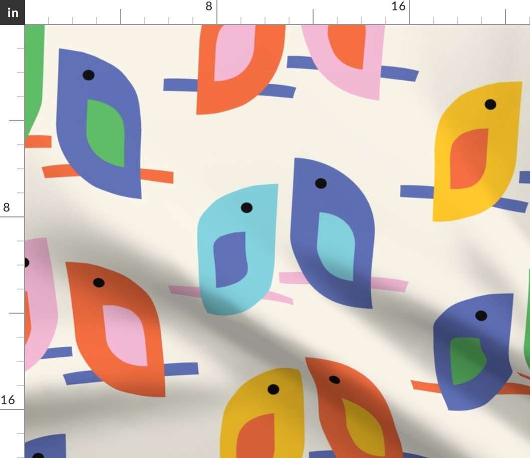 Oh Happy Day - Birds (Light Background - Scandinavian-Inspired Geometric Folk Art)