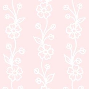 ballet pink climbing floral vines white on pink flower stripe, preppy, grand millennial 4" PF002H