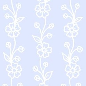 white on blue climbing floral vines greenery flower stripe, preppy, grand millennial 4" PF002I