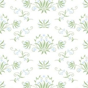 summer blue and green vine block print chinoiserie indienne spring flowers6" PF009B