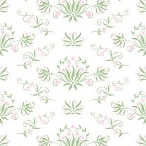 summer pink and green vine block print chinoiserie indienne spring flowers 6" PF009C