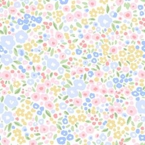 Summer Blue Pink Yellow Periwinkle Meadow Walk Millefleur Ditsy Abstract Country Florals Preppy Grand Millennial, Small Scale, Dolls House Pattern, 70s florals 6" PF117a