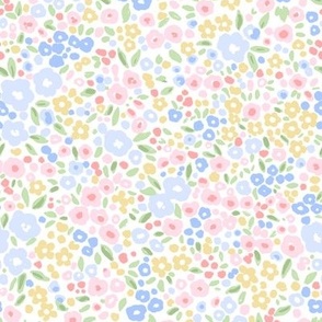 Summer Blue Pink Yellow Periwinkle Meadow Walk Millefleur Ditsy Abstract Country Florals Preppy Grand Millennial, Small Scale, Dolls House Pattern, 70s florals 8" PF117a
