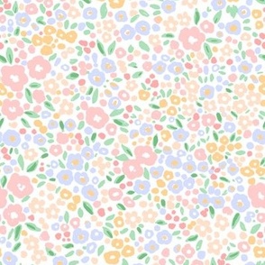 Summer Peach Pinks Periwinkle Meadow Walk Millefleur Ditsy Abstract Country Florals Preppy Grand Millennial, Small Scale, Dolls House Pattern, 70s florals, Peach and Pink 8" PF117e