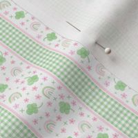 St Patricks Day Pretty Gingham Clover Pink Green Clover Rainbows Flowers  Floral Preppy Stripe Girls St Pats 4" PF121D