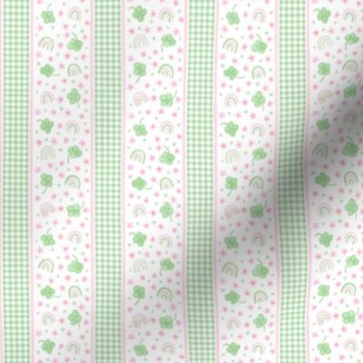 St Patricks Day Pretty Gingham Clover Pink Green Clover Rainbows Flowers  Floral Preppy Stripe Girls St Pats 4" PF121D