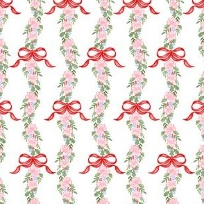 red bow  & pink flower, holly and berries stripe vine climbing Christmas festive, holiday , traditional Christmas 2" PF142C