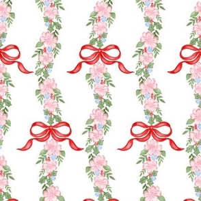 red bow  & pink flower, holly and berries stripe vine climbing christmas festive, holiday , traditional christmas 4" PF142C