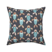 Cute baby walrus on blue and brown with dark background in medium scale