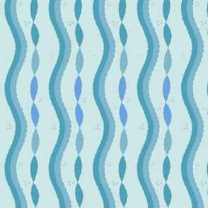 (S) Turquoise tones line drawing mending waves -on Light blue 