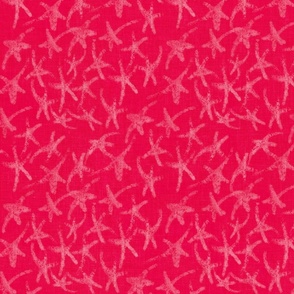 Festive Christmas dancing twinkle stars on rich crimson red linen texture