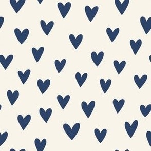 navy blue hearts on a cream background