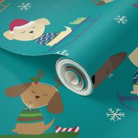 Cute Christmas Holiday Dogs on Sleds Pattern, Large Scale