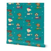 Cute Christmas Holiday Dogs on Sleds Pattern, Large Scale