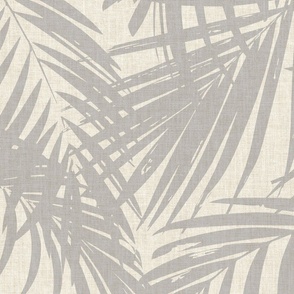 palm leaves - JUMBO, grey on vintage linen