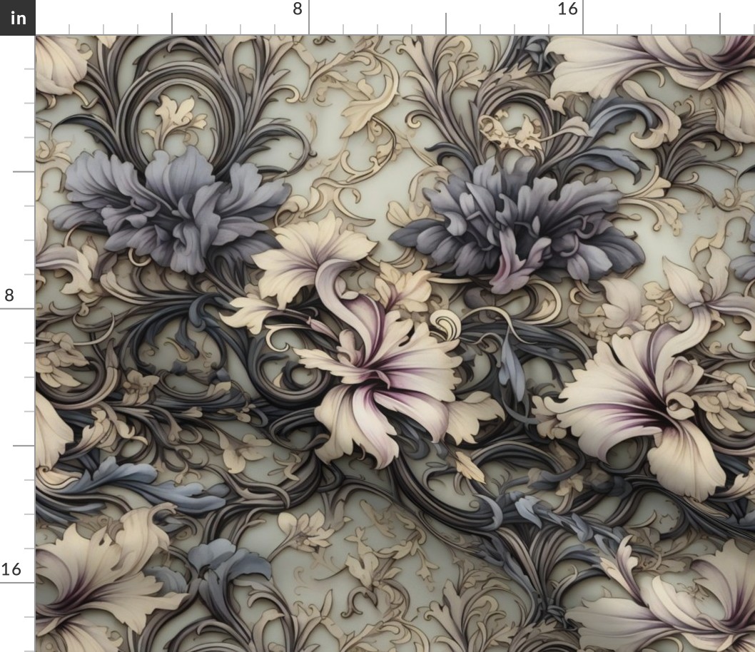 Vintage Victorian Art Nouveau Floral Flower Edwardian Damask Wallpaper Fabric