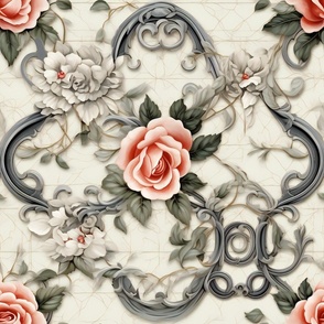 Vintage Victorian Art Nouveau Floral Flower Edwardian Damask  Wallpaper Fabric