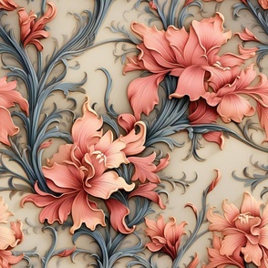 Vintage Victorian Art Nouveau Floral Flower Edwardian Damask Wallpaper Fabric