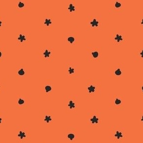 Small - Halloween Polka Dots - Tiny Pumpkins and Floral - Classic Orange and Black 