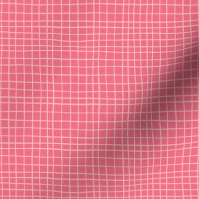 Small - Retro Pop Halloween - Web - Stripes - Check - Plaid - Monochromatic Hot Pink - Vintage Wonky Hand-drawn Lines