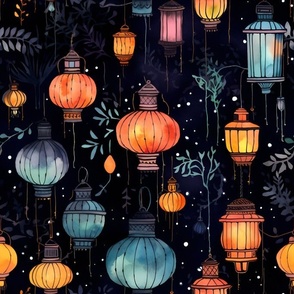 Mystical Watercolor Hanging Lanterns