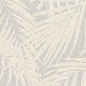 palm leaf - jumbo scale, ivory on grey 