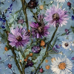 climbing lenore: moody florals, wildflowers, vintage floral, purple floral wallpaper