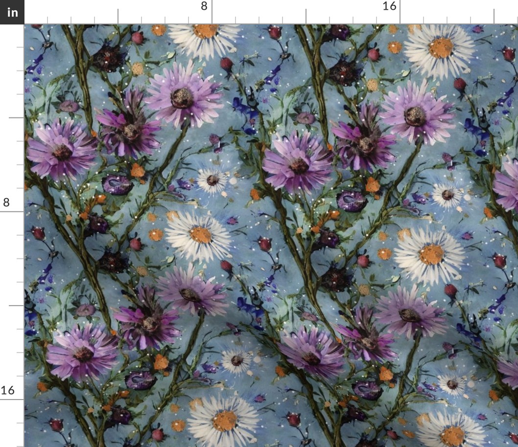 climbing lenore: moody florals, wildflowers, vintage floral, purple floral wallpaper