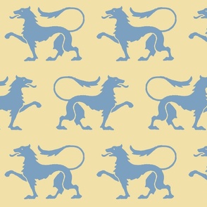 Blue Gothic Revival Tiger on Pale Gold