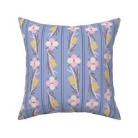 Geo Stylized Florals Pink and Yellow on Blue