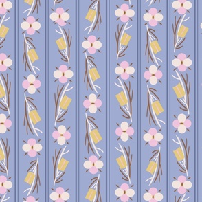 Geo Stylized Florals Pink and Yellow on Blue