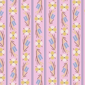 LARGE:Geo Stylized Florals Yellow and Blue on Pink