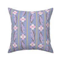 LARGE:Geo Stylized Florals Pink and Lilac on Blue