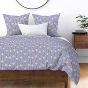 LARGE:Geo Stylized Florals Pink and Lilac on Blue