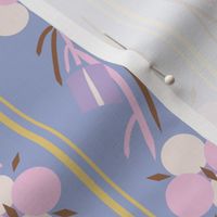 LARGE:Geo Stylized Florals Pink and Lilac on Blue