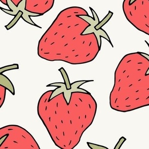 323 - Jumbo scale juicy coral red strawberries for summer picnics, kids apparel, kids decor, curtains, nursery accessories, kitchen wallpaper