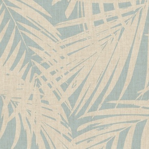 jumbo palm leaves - vintage linen look, seafoam 