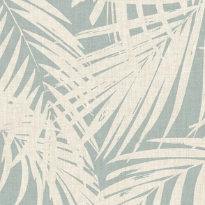 palm fronds - linen look, seafoam and ivory JUMBO scale 