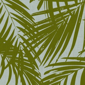 palm fronds - JUMBO grass green on seafoam, vintage linen look 