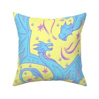 (jumbo) Neon Sunbeam Dragons Clash / Yellow and Blue / large bedding scale / see collections