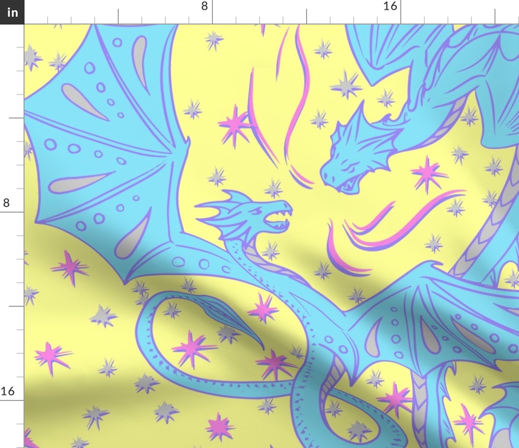 (jumbo) Neon Sunbeam Dragons Clash / Yellow and Blue / large bedding scale / see collections