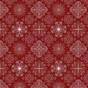 Christmas Snowflakes on Red- Small