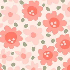 Simple pretty little flowers - Off White, Pastel Pink, Light Pink //  Big Scale