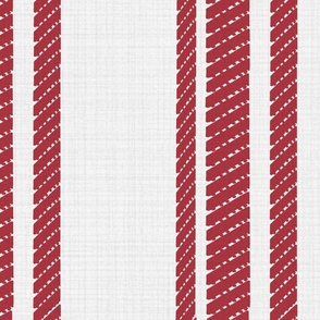 Red stripe ticking on white-linen