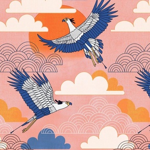 Bold Oriental Style Secretary Birds - Paradise Palette - Medium Scale