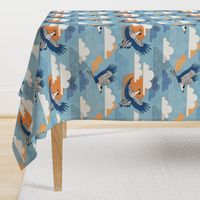 Bold Oriental Style Secretary Birds - Clear Skies - Small Scale