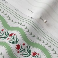 Indian block print ticking stripes flowers greens red grand millennial