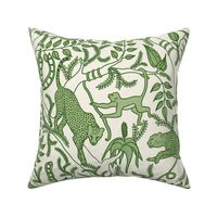 Luxury Cheetah and Monkey Jungle Scene in Light Green