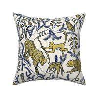 Luxury Cheetah and Monkey Jungle Scene in Light Mustard And Navy